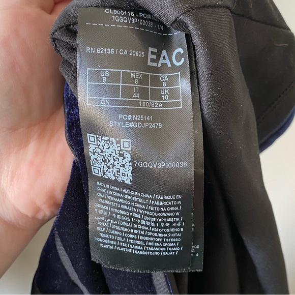 Guess cold shoulder choker neck blue/black velvet striped dress Size 8 - Picture 12 of 12